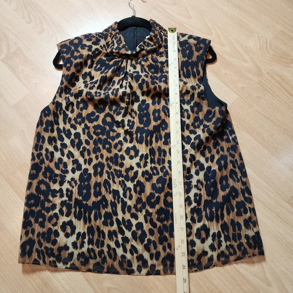 MILLY Rori Leopard Print Chiffon Sleeveless Blouse Top‎ Padded Shoulders Medium